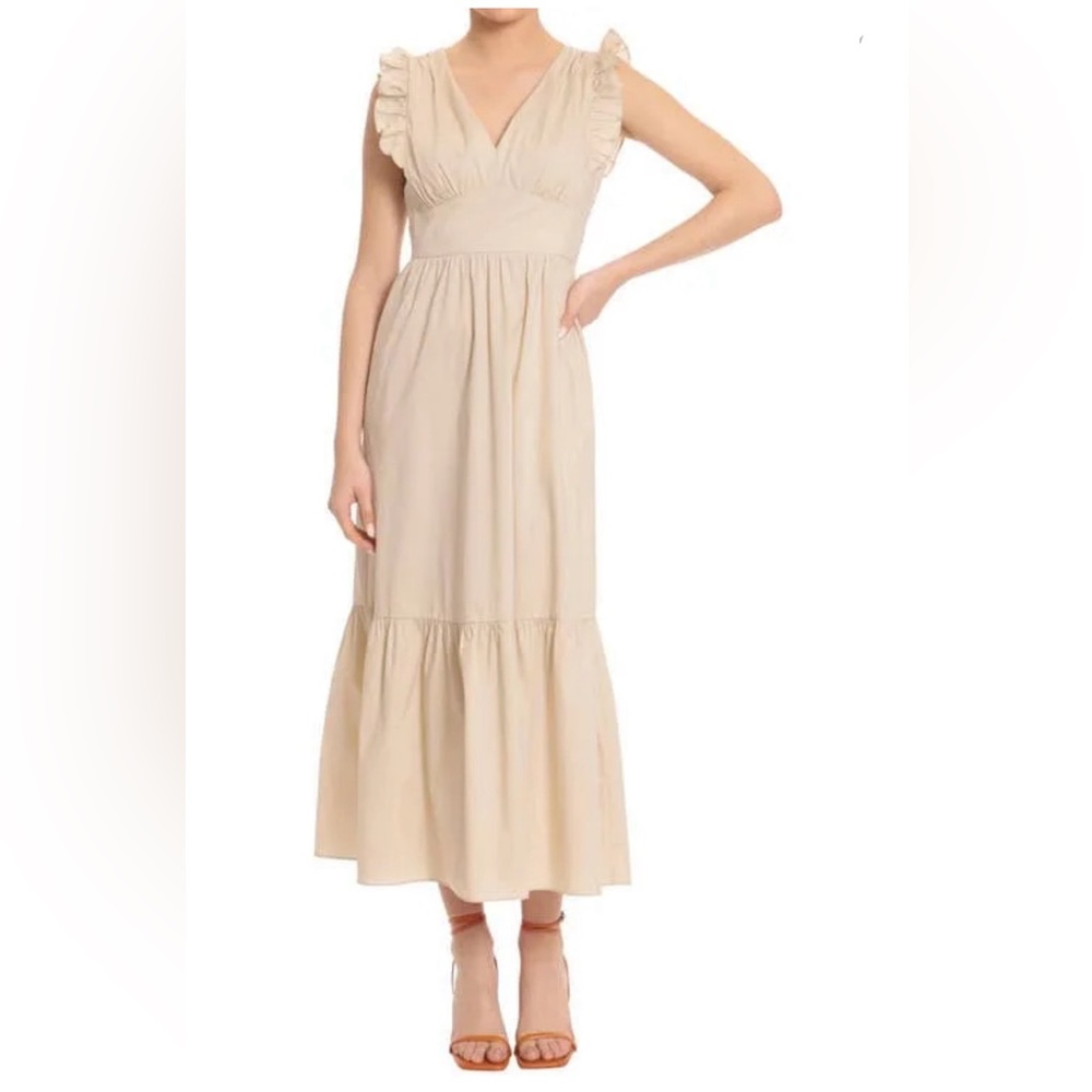 Maggy London Poplin Ruffle Sleeve Dress Sand